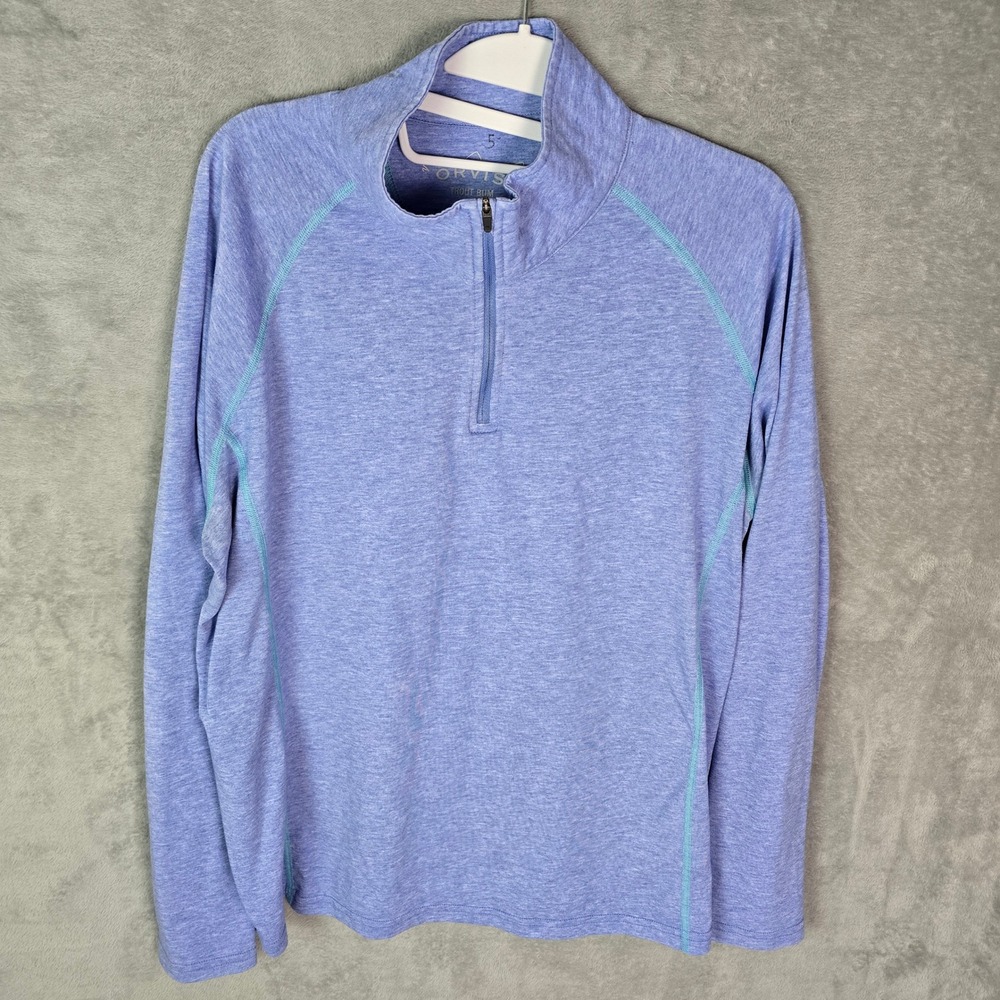 Orvis Trout Bum Mens XL Quarter Zip Pullover Heather Blue Purple Fishing Top